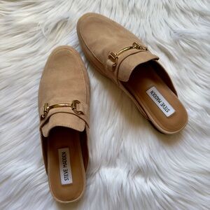 Steve Madden Kandi Slip-on Loafers with Gold Hardware in Camel Suede